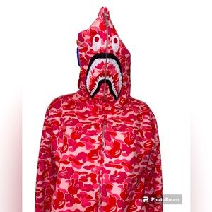 A baping ape pink Camo WGM Shark Hoodie Full Zip Jacket Large